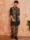 Men's Black Cotton Jacket Kurta And Pyjama Set